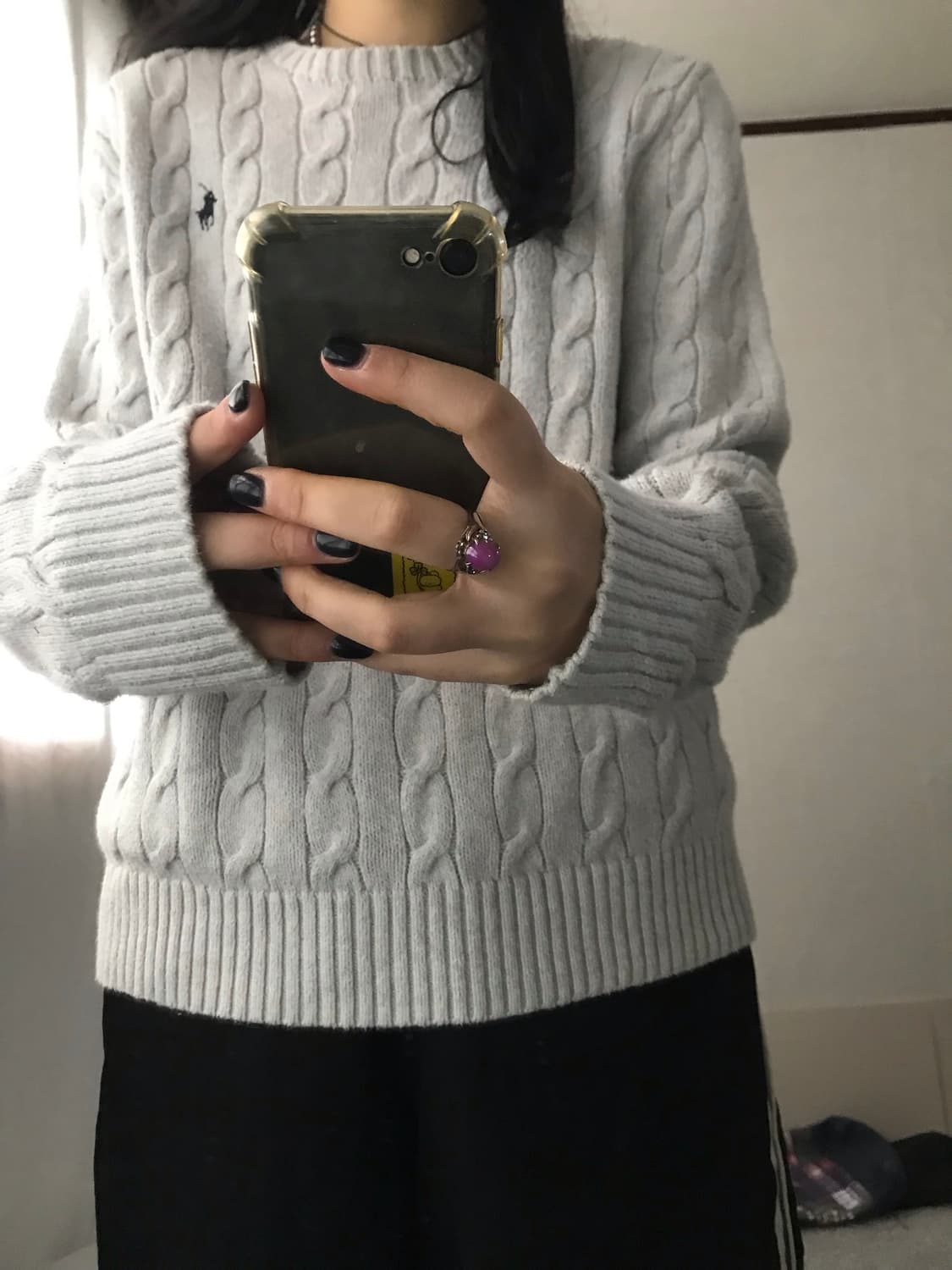 폴로 연그레이 케이블 니트 상품이미지5