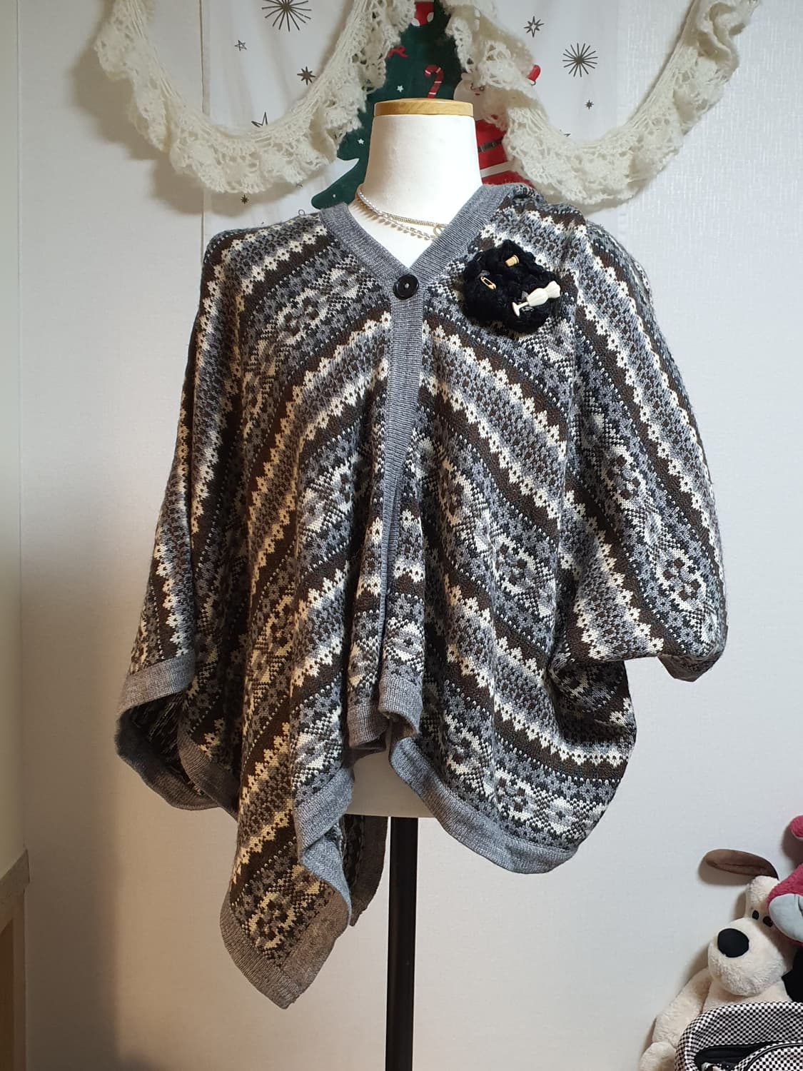 [모리걸] 노르딕 패턴 니트 판쵸 케이프 에스닉모리 상품이미지3