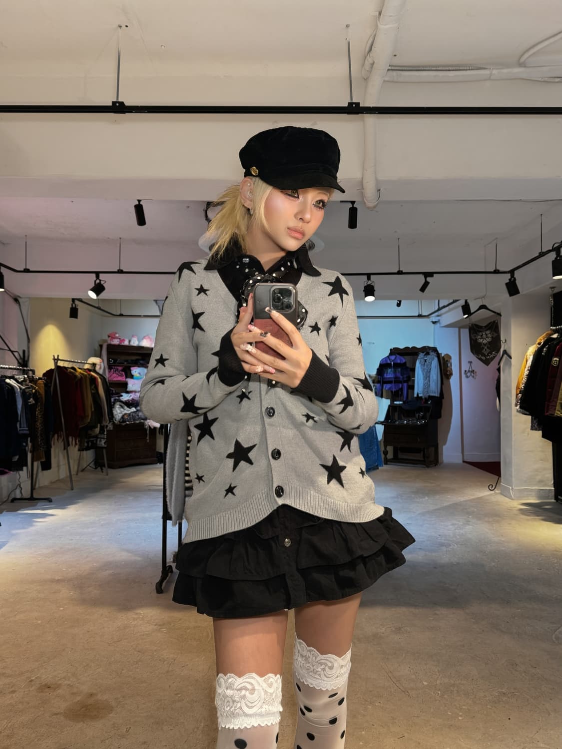 별 패턴 가디건 상품이미지1