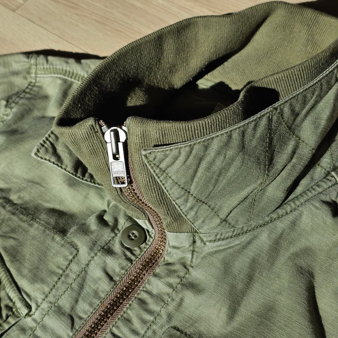 100~105 L~XL 백넘버 카키 밀리터리 하이넥 자켓 재팬 빈티지 상품이미지4