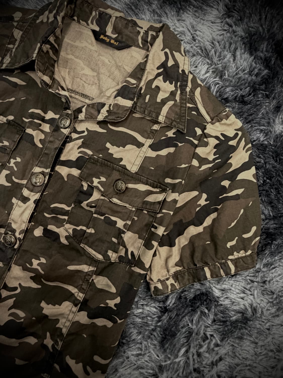 베이지 밀리터리 밑단 레이스 반팔 데님 원피스 상품이미지5