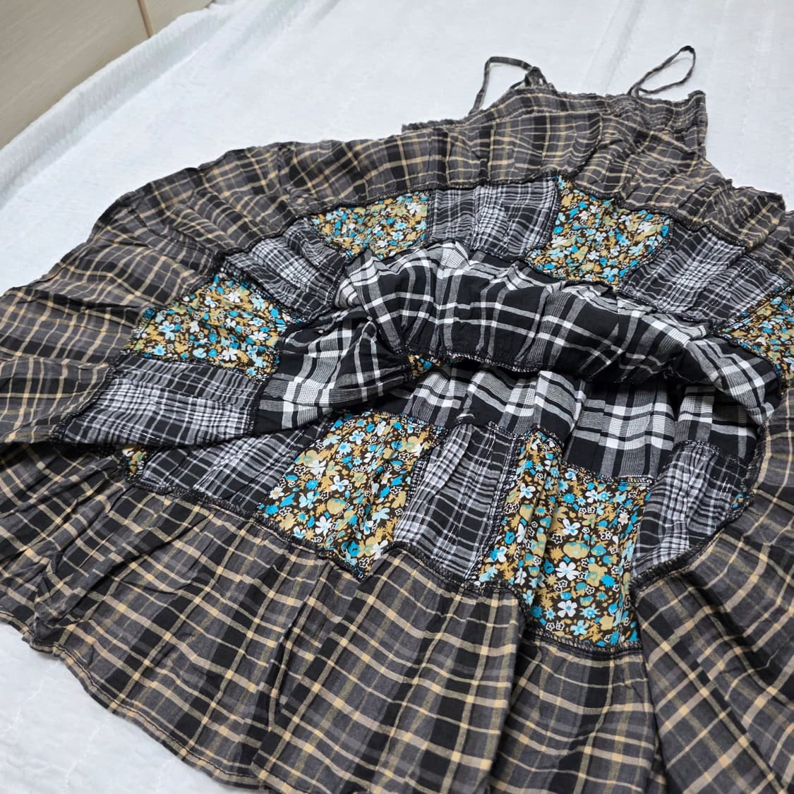 블랙잔꽃st 모리걸 패치워크 슬리브리스 롱원피스 상품이미지2