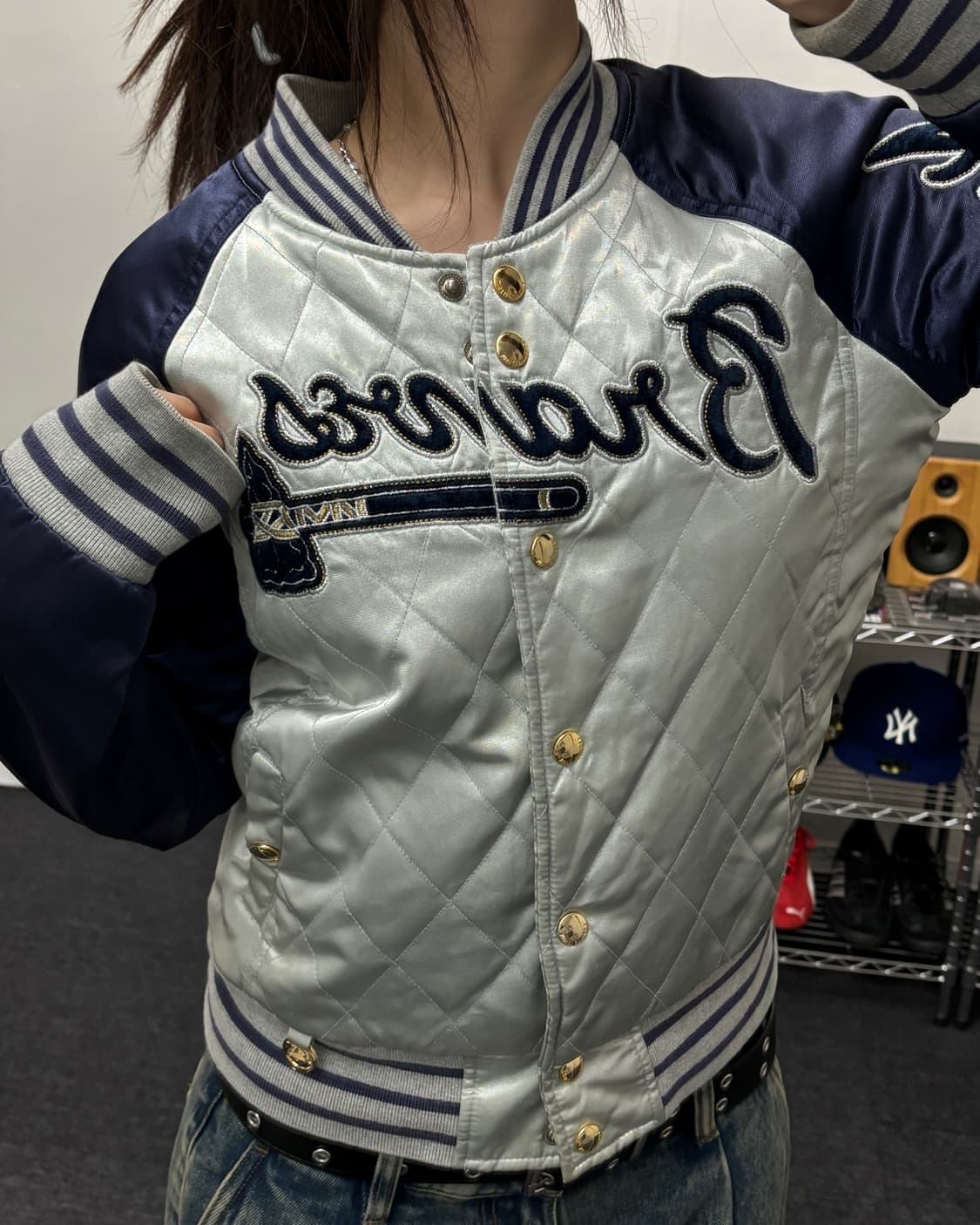 MLB 00s 사틴 다이아몬드 퀼팅 스타디움 자켓 상품이미지1