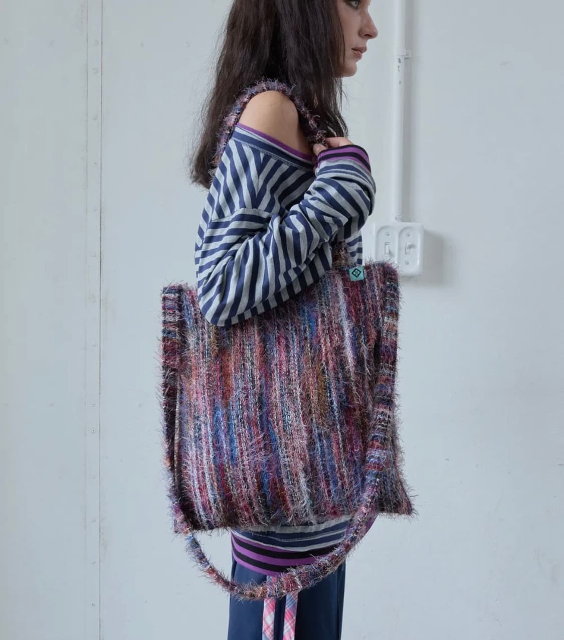 헤레틱 KNIT STRIPE TOTE BAG|purple 상품이미지1