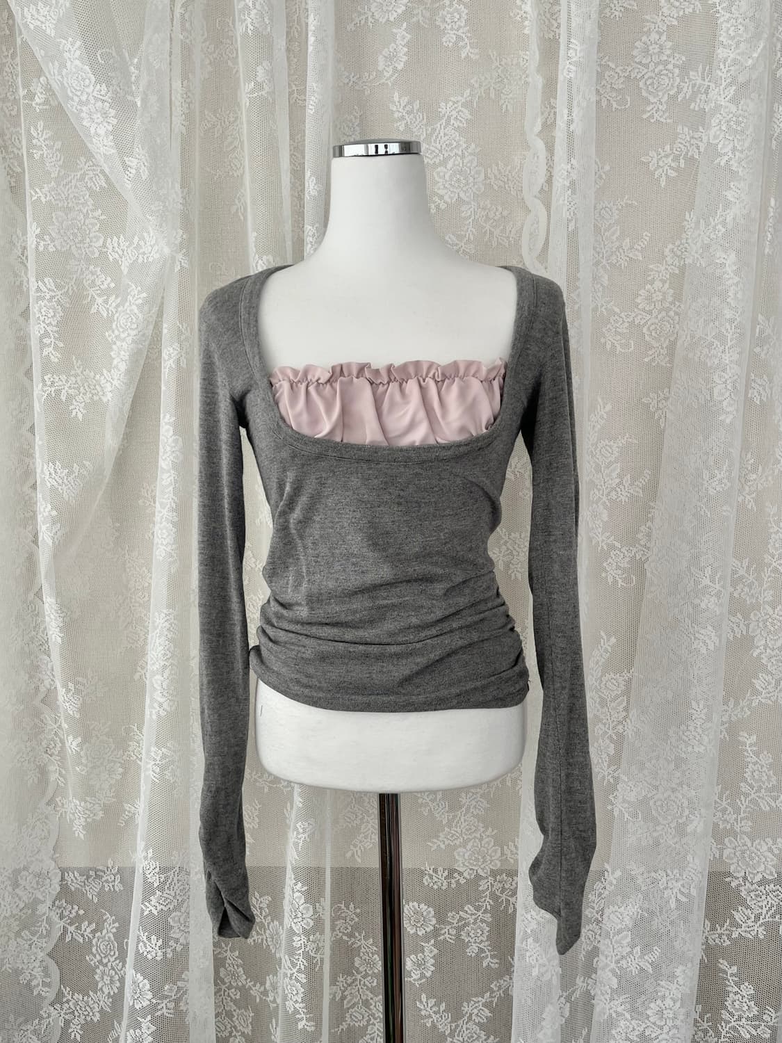 M) 쓰리타임즈 샤론 레이어드 티 그레이 상품이미지2