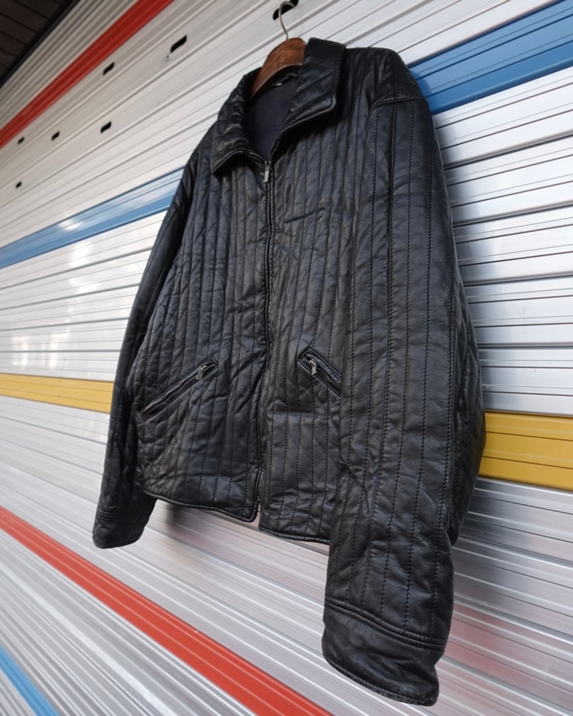 90s VERRI 패널 퀼티드 레더 블루종 (MADE IN ITALY) 상품이미지2