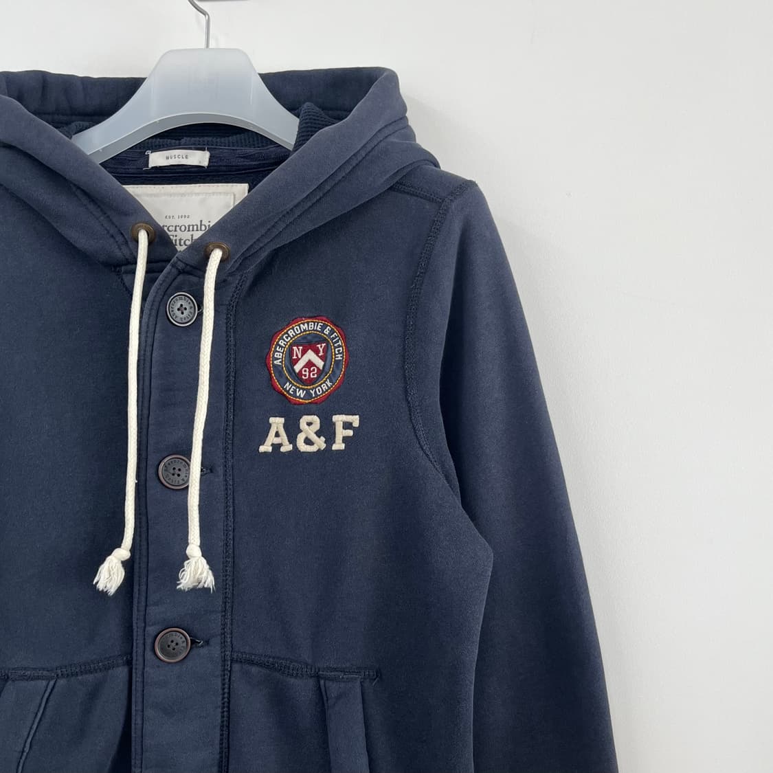 아베크롬비 자수로고 버튼 네이비 후드 가디건 상품이미지4