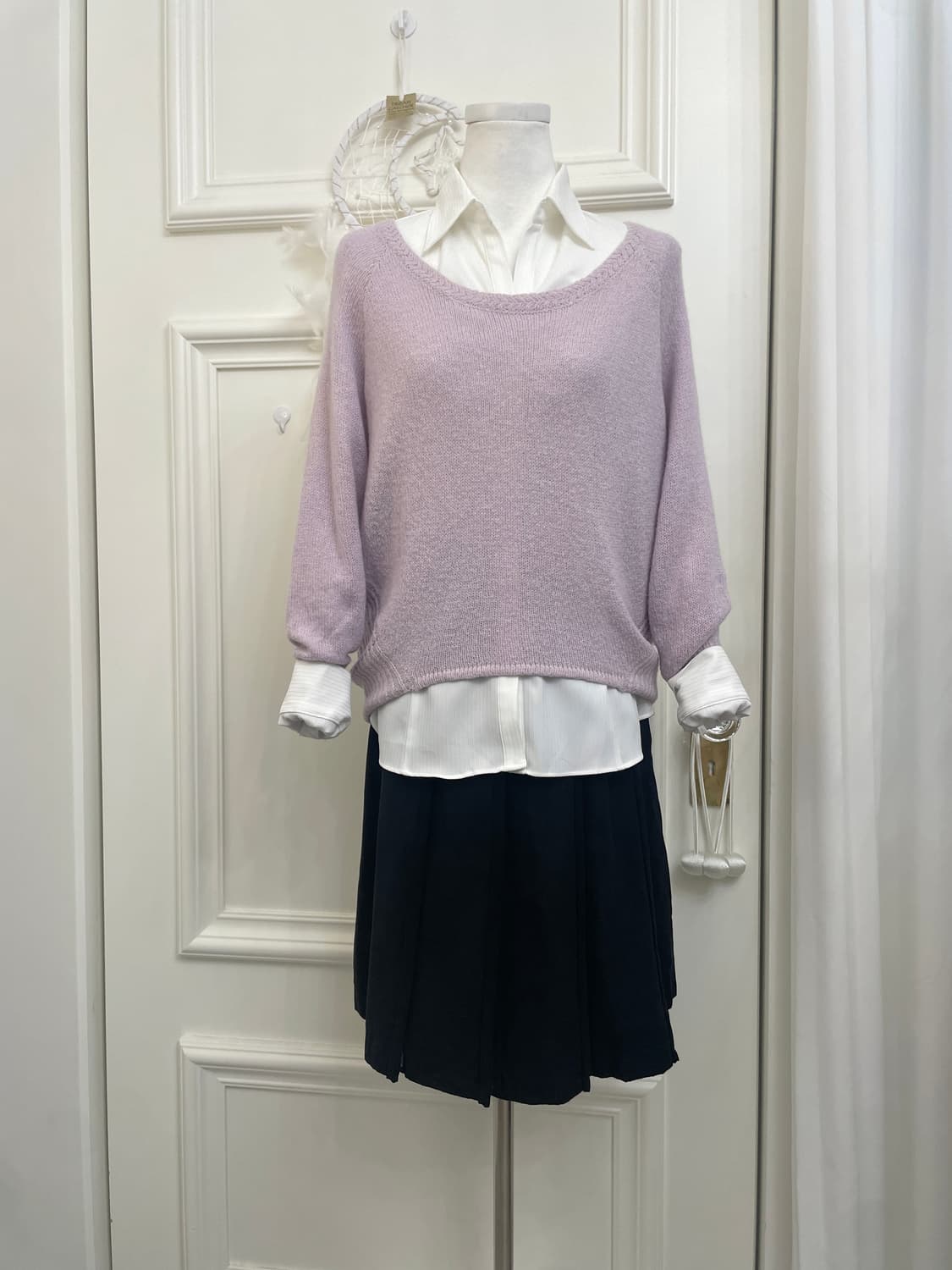 lavender alpaca loose sweater&white shir 상품이미지1