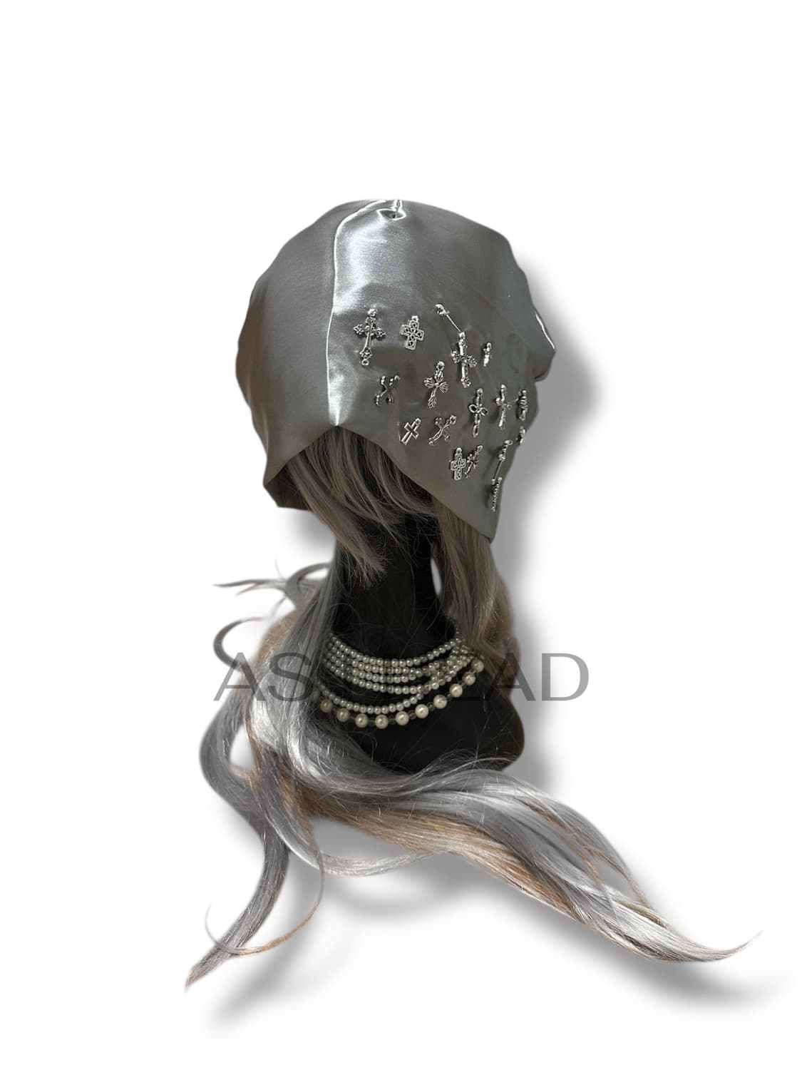 실버 십자가 팬던트 새틴 핸드메이드 롱 비니 상품이미지2