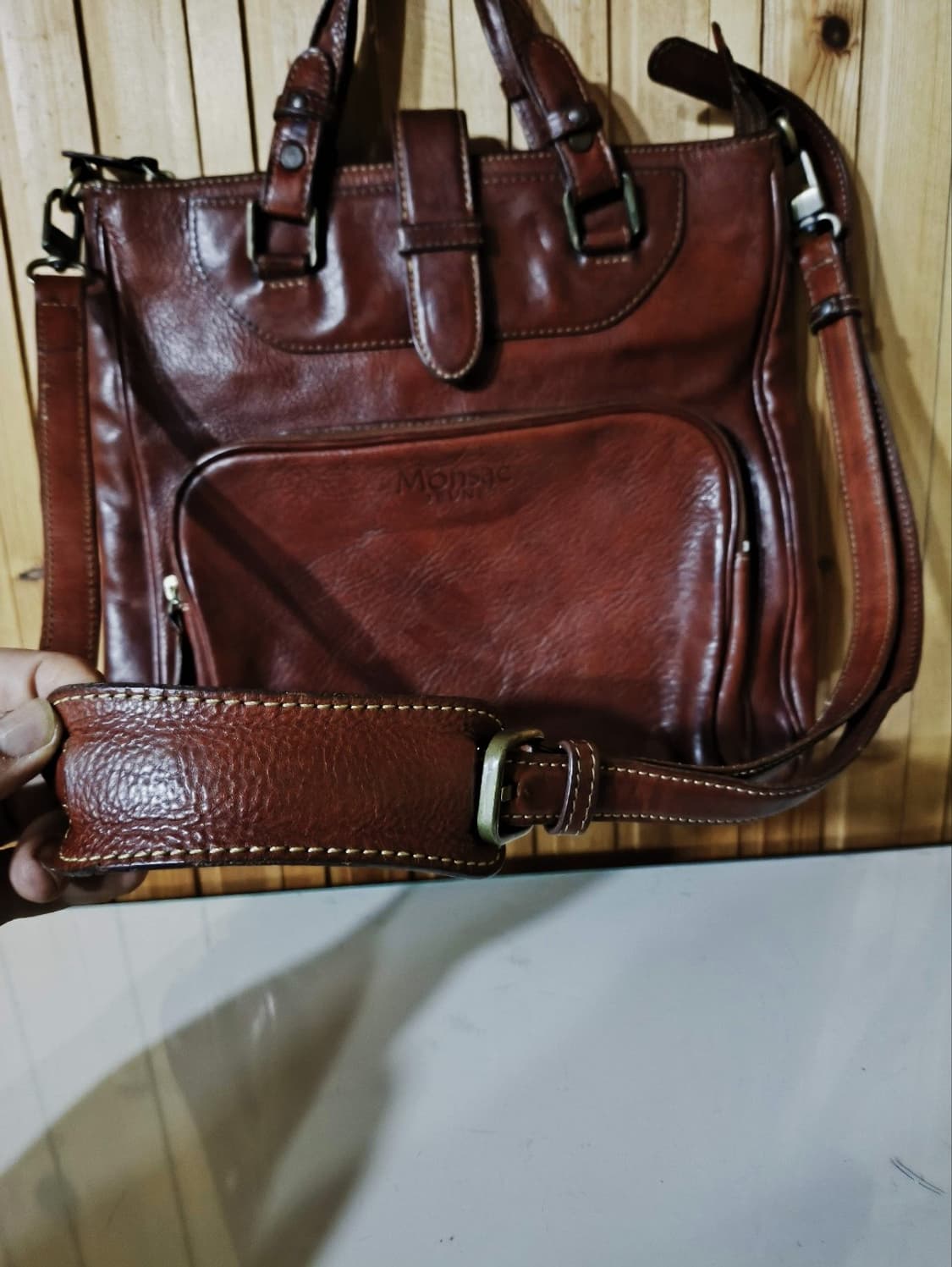 몽삭 00's 에이징 가죽 크로스백 서류가방 상품이미지3