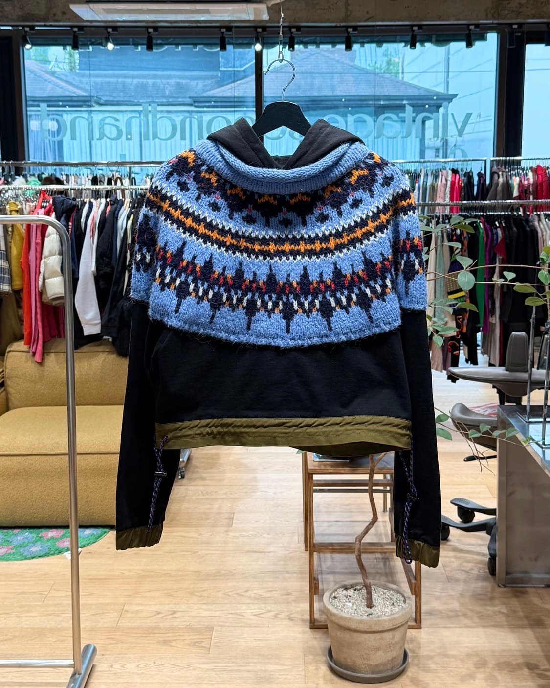 앤더슨벨 블랙 노르딕 니트 콤보 크롭 후드티 상품이미지1