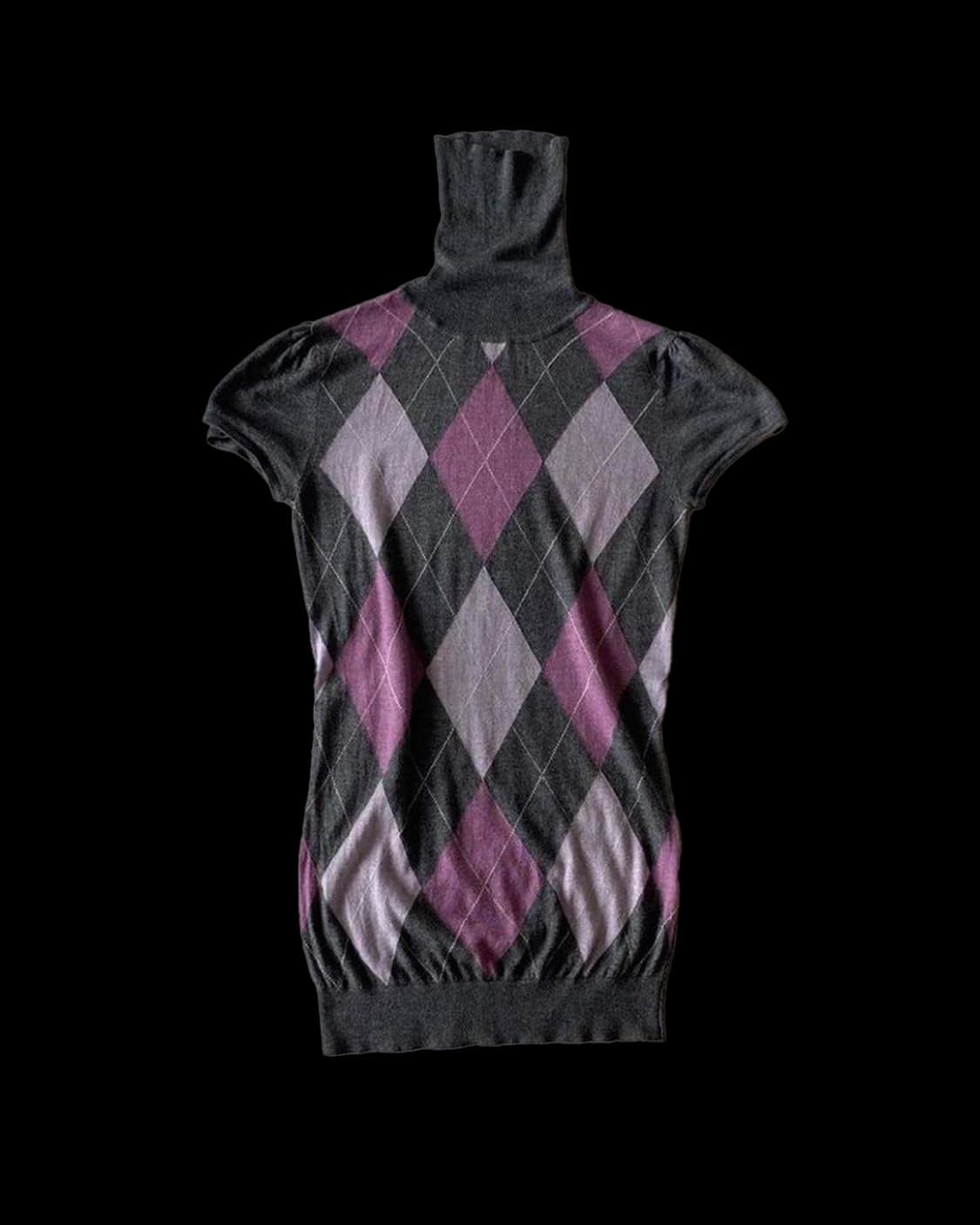 [직수입] 빈티지 아가일 폴라 반팔 니트 탑 상품이미지5