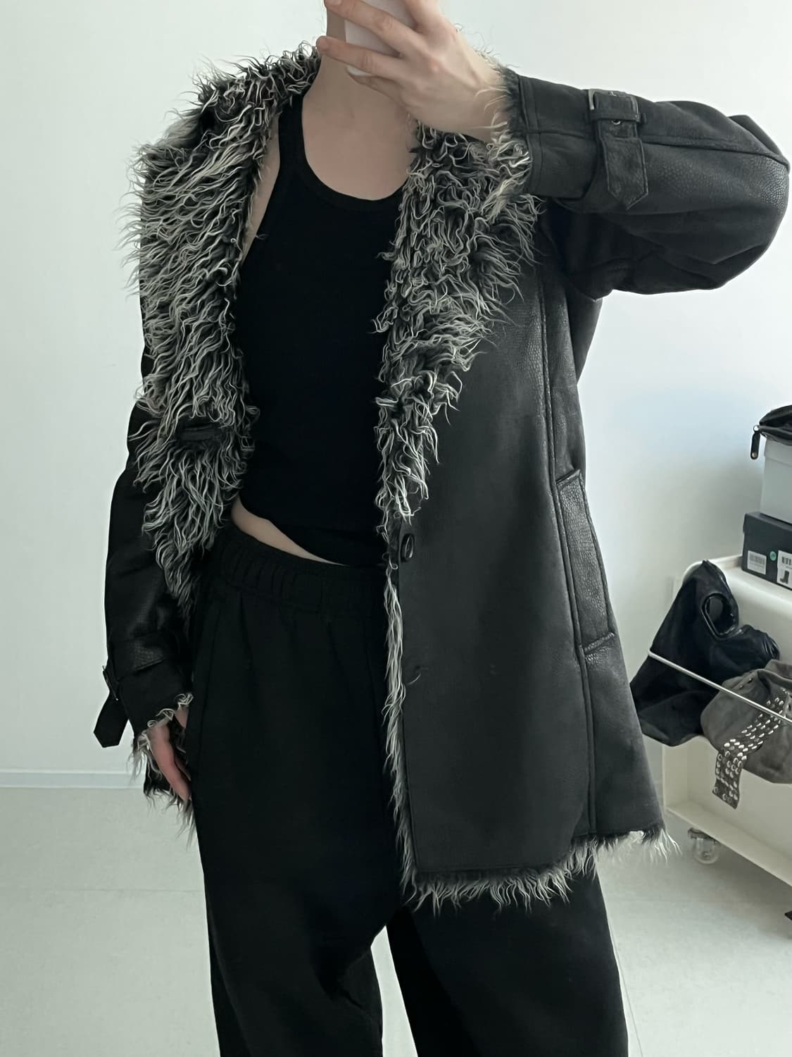 Faux Shearling Leather Coat 상품이미지1