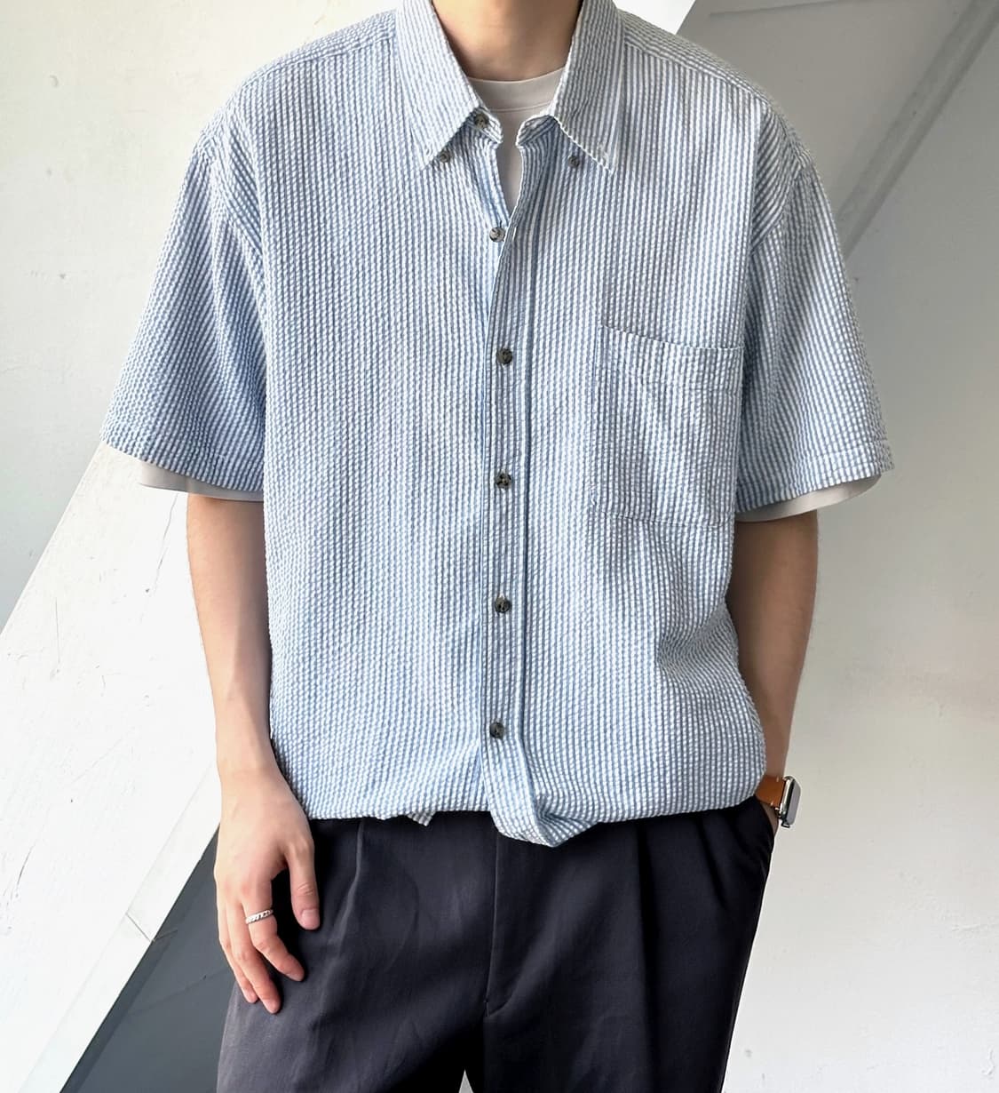 Natural sucker fabric H/S shirt 상품이미지1