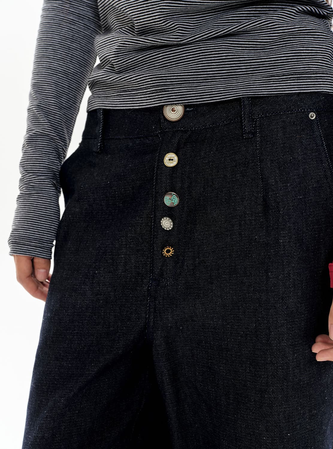 Navy Ruffle Cropped Pants 상품이미지3