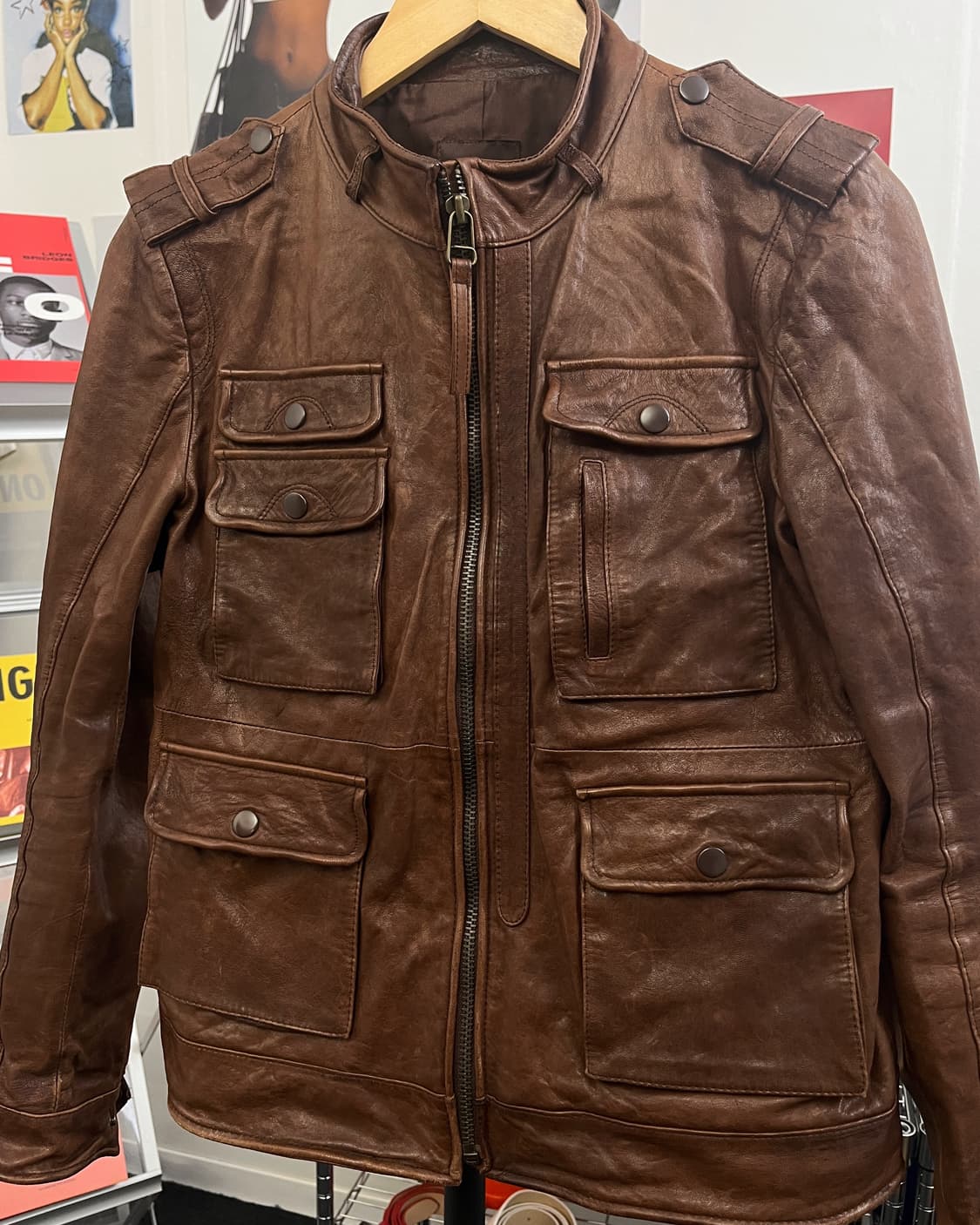 올드 빈티지 멀티 포켓 브라운 레더 자켓 상품이미지6