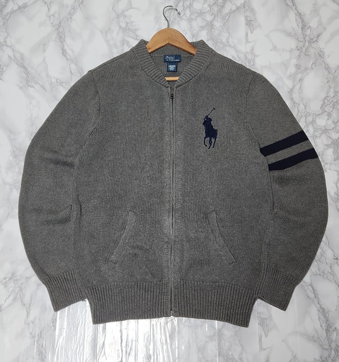 L 폴로 랄프로렌 빅포니 그레이 니트 집업 자켓 상품이미지1