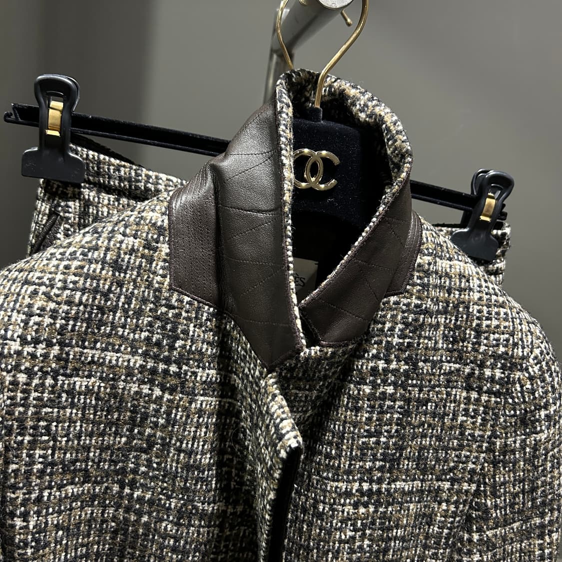 [36,34] 에르메스 캐시미어 레더 트리밍 투피스 상품이미지3