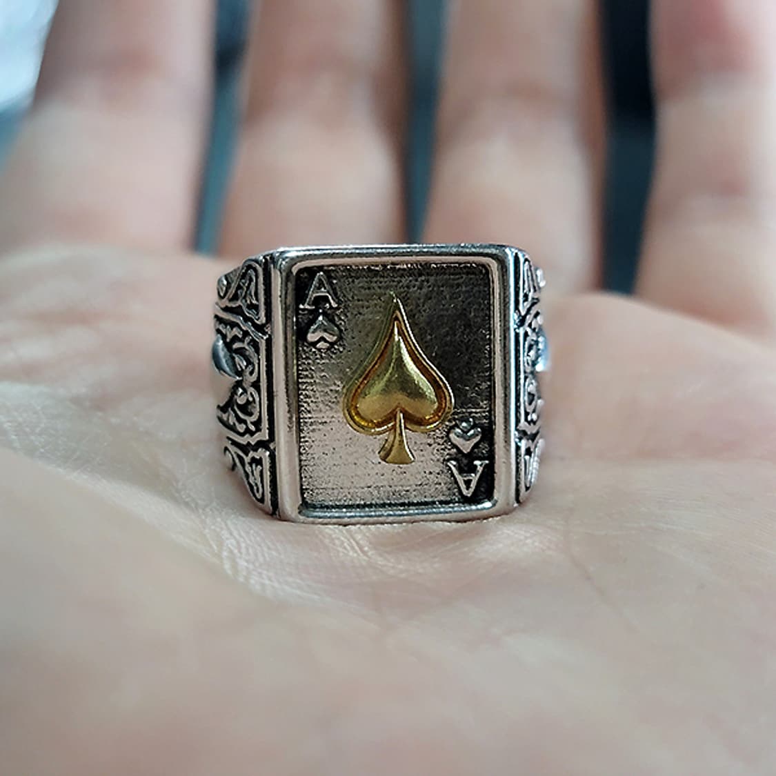 Spadion 백동 빅사이즈 남자 엔틱 빈티지 스페이드 에이스 카드 반지 상품이미지5