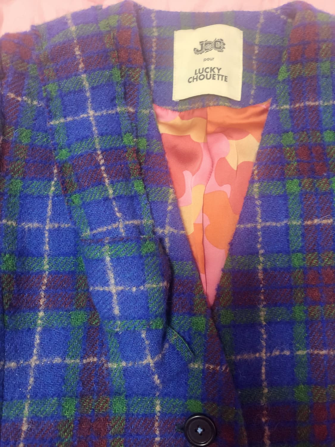 급처상태좋음!럭키슈에뜨 리본 뒤쪽 밑단 플리츠 체크 자켓 코트 36사이즈 상품이미지2