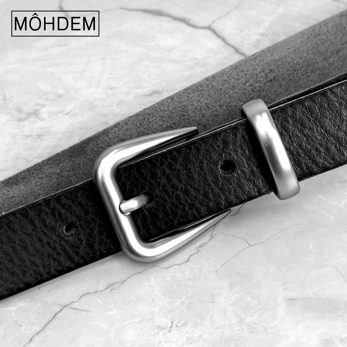 [Unisex] 미니멀 웨스턴 이태리 소가죽 벨트 블랙 상품이미지2