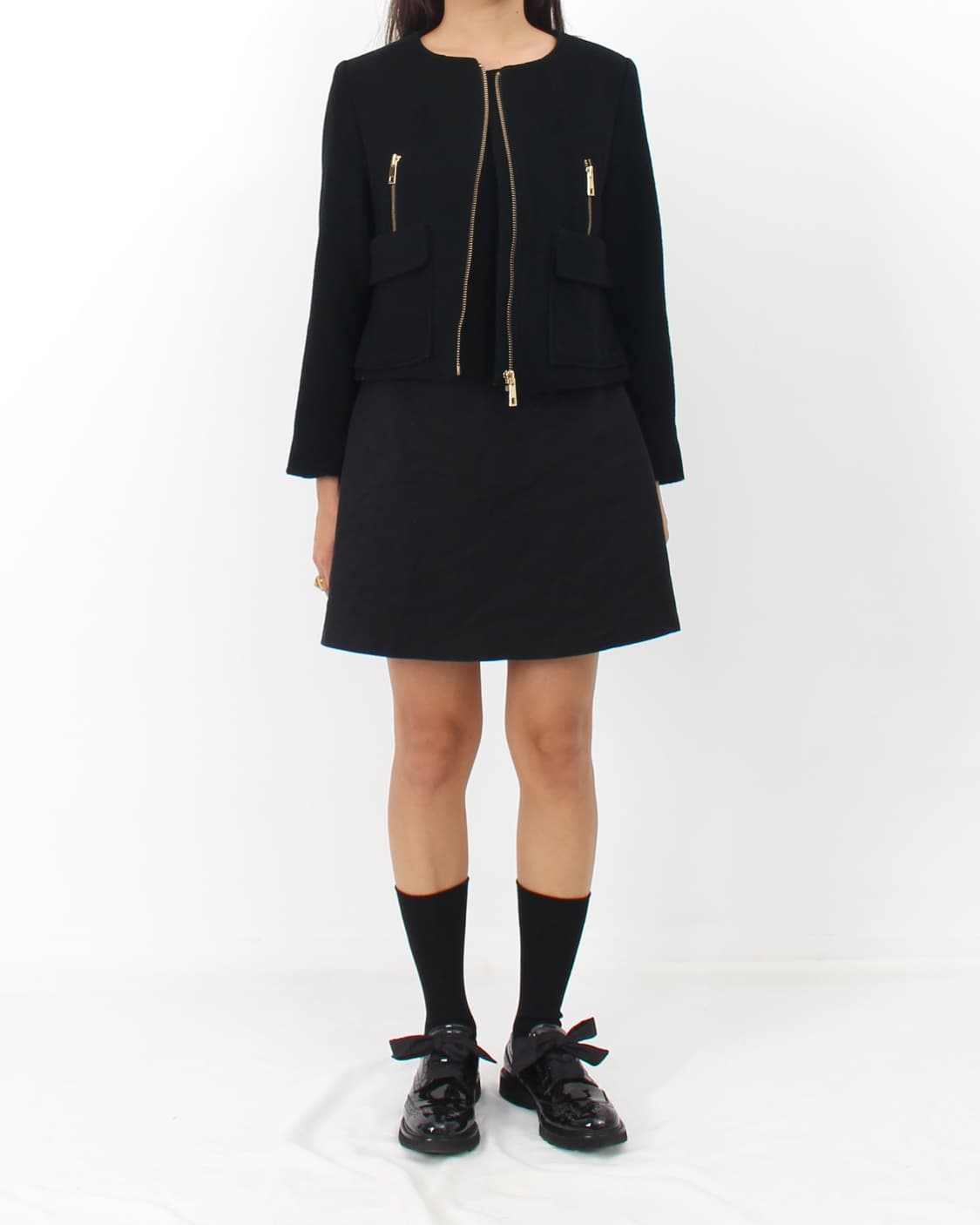 마자 컬렉션 Mazza 앙고라 울 집업 숏 라운드넥 블랙 자켓 상품이미지8