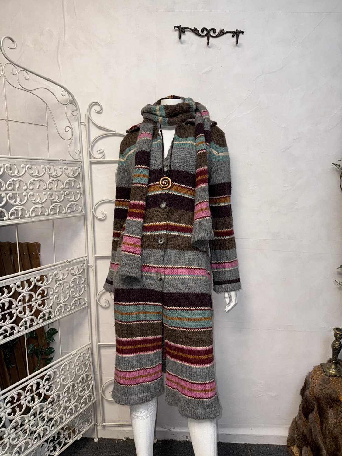 Kookaï stripe wool cardigan muffler set 상품이미지1