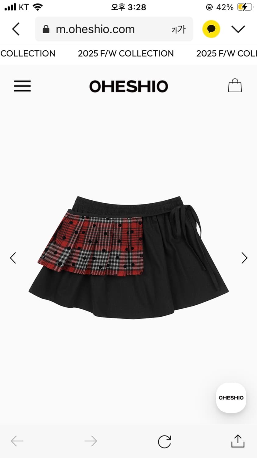 오헤시오 투웨이 스커트TWOWAY MINI SKIRT, RED BLACK 상품이미지1