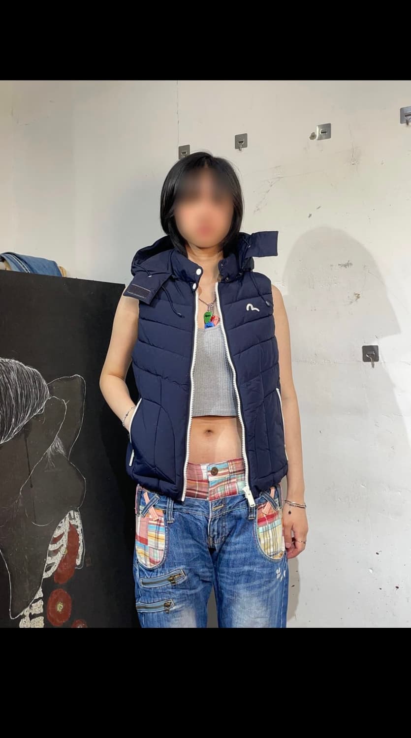 에비수 경량패딩 후드 패딩조끼 베스트 네이비  M 상품이미지1