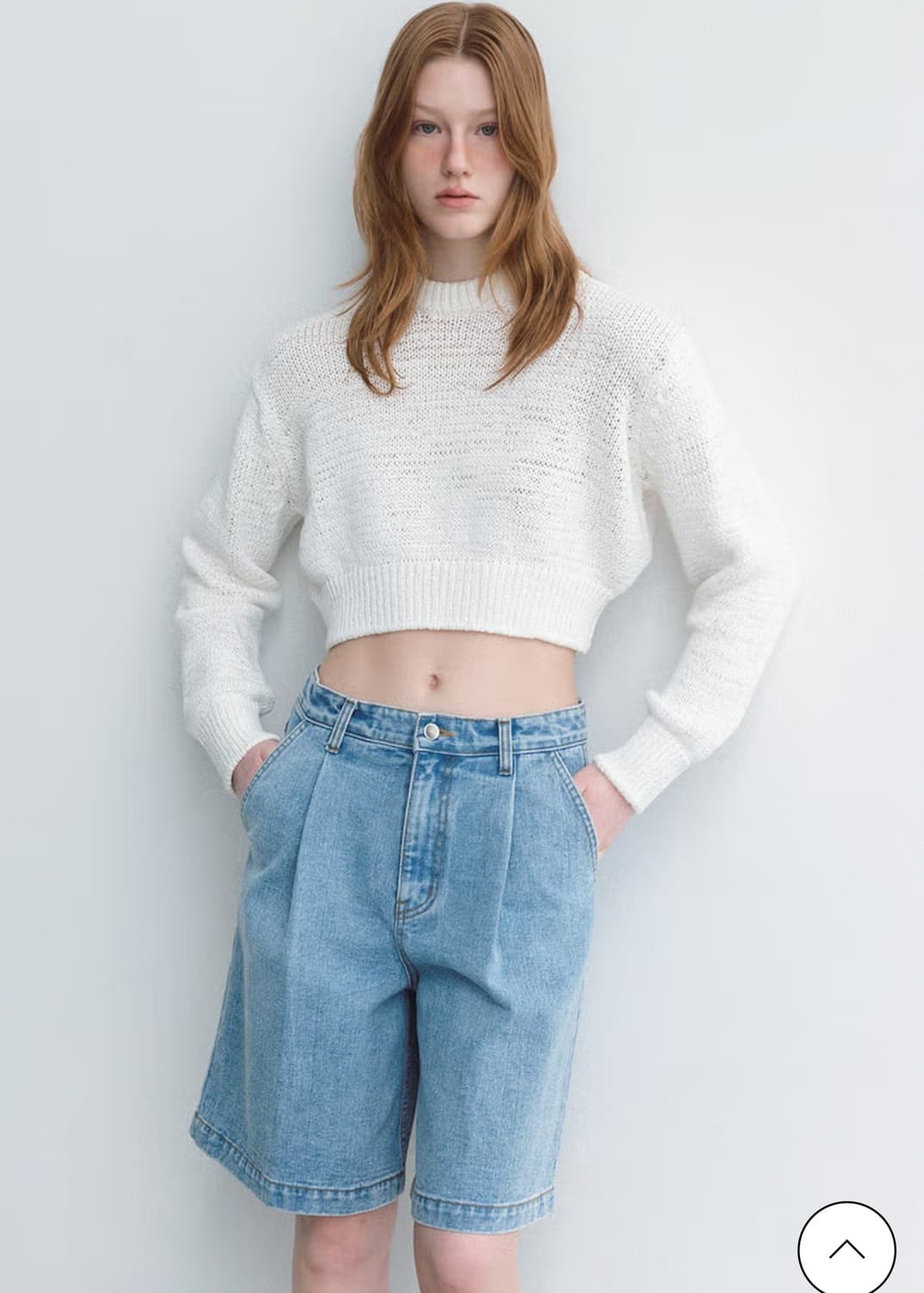 (품절) LE 르 우먼 핀턱 워싱 와이드 쇼트 데님팬츠 라이트블루 (M) 상품이미지2