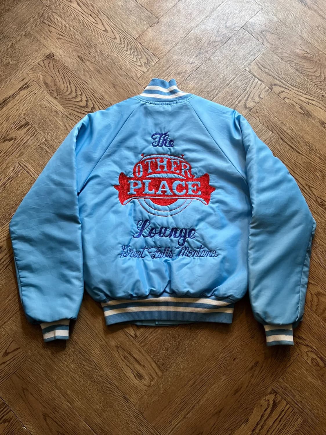 [S]90's Made in USA 퀼팅 라이닝 스카이블루 바시티 자켓 상품이미지1