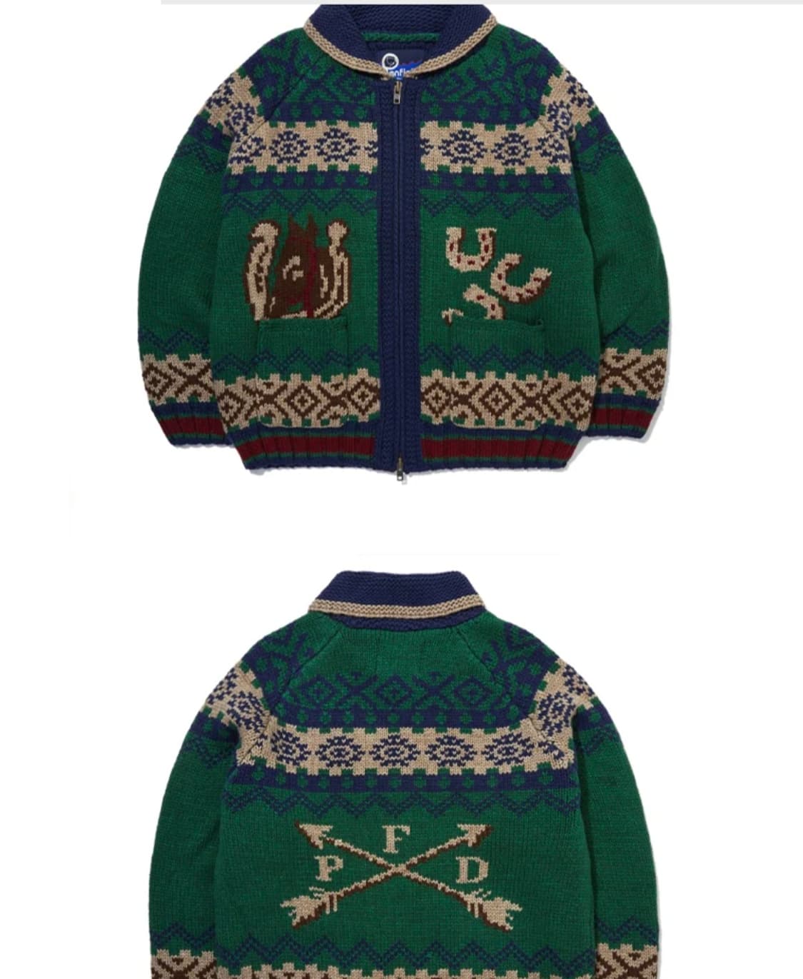 (실착3회) 펜필드 노르딕 코위찬 니트집업 그린 S 상품이미지4