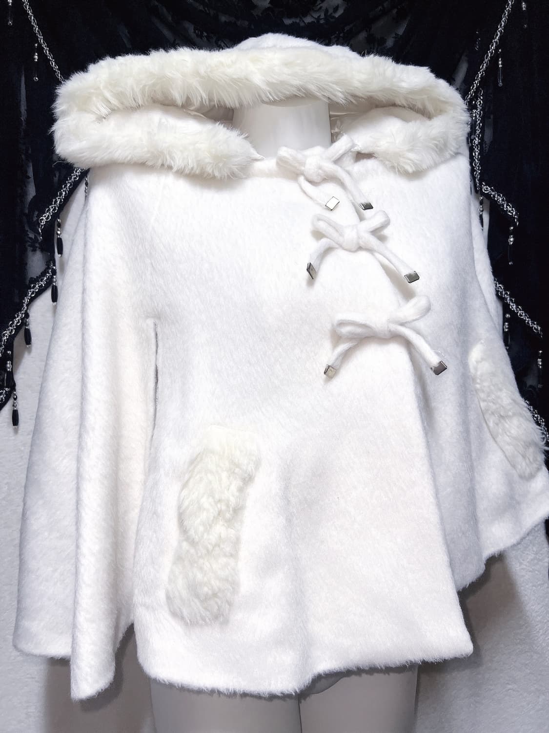 리즈리사 화이트 퍼후드 케이프 판초 망토 달천깔 핀터 로걀 갸루 사와코 상품이미지7