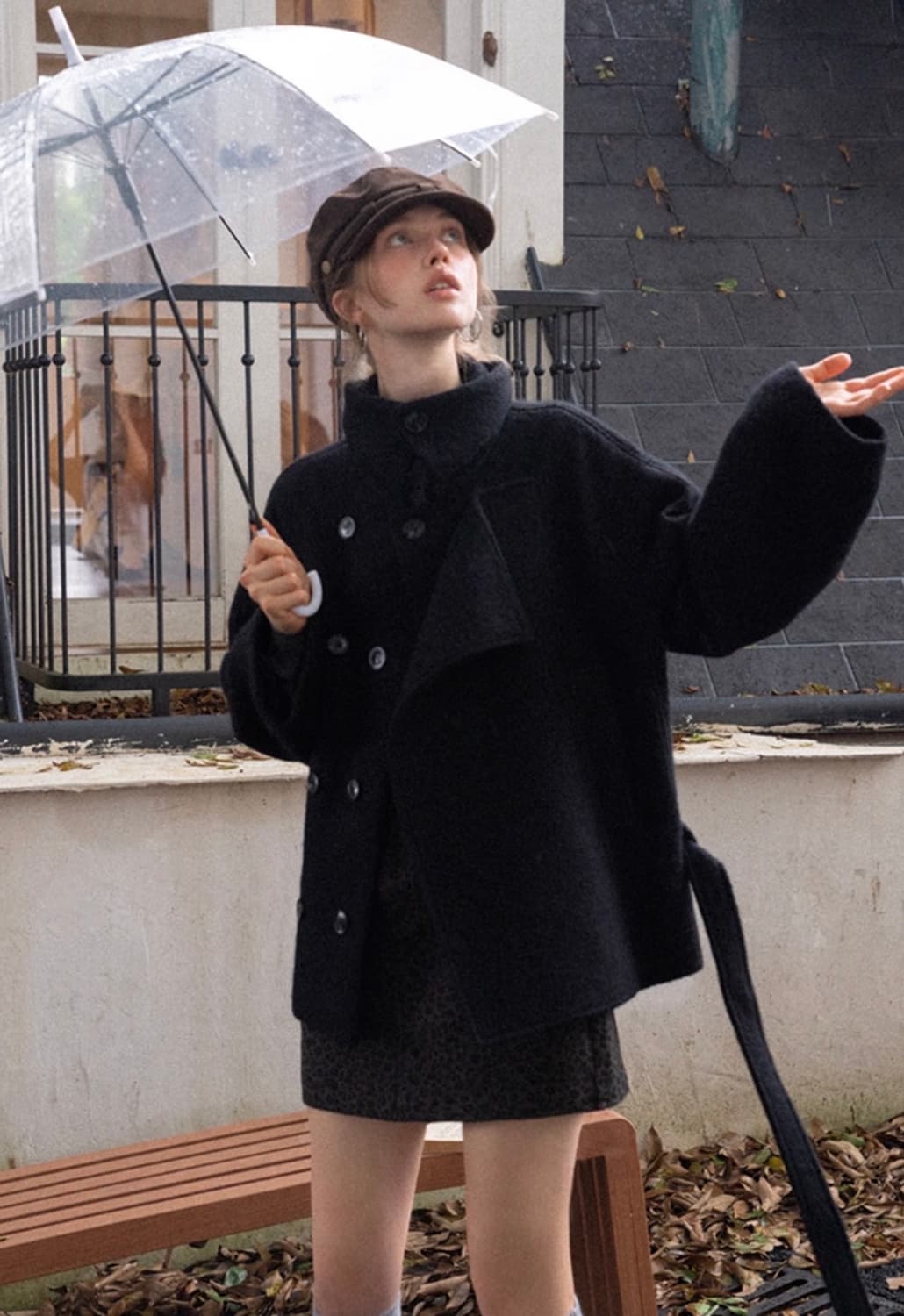 [새상품] Eggka 에그카 캐주얼 울 블랜드 숏 코트 블랙 S 상품이미지3