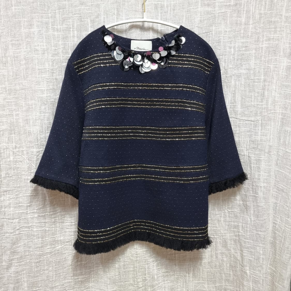 3.1 필립림 니트 블라우스 금사 스팽글 프린지 니트티 (55) 상태최상 상품이미지1