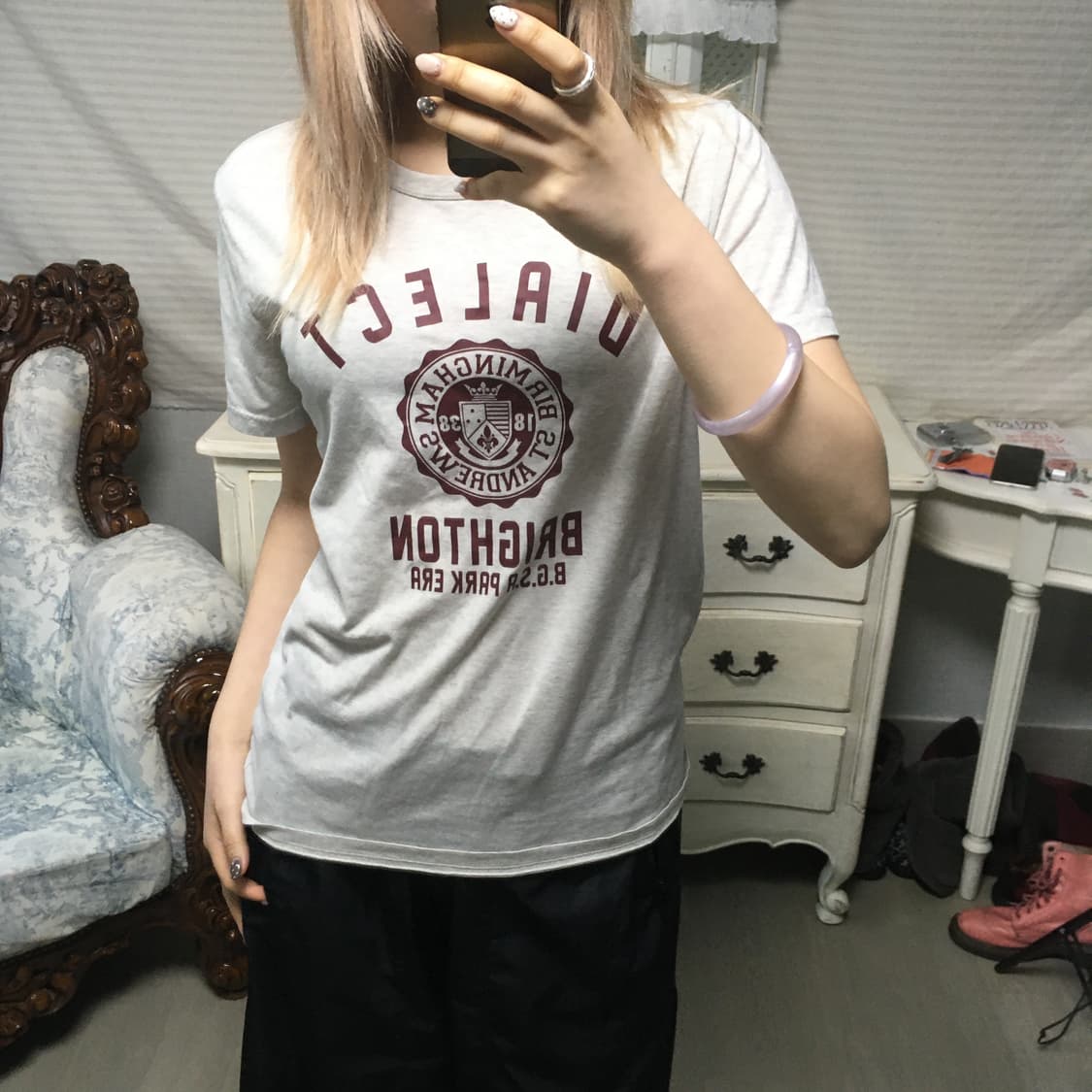 일본빈티지 오트밀 프린팅 티셔츠 상품이미지2