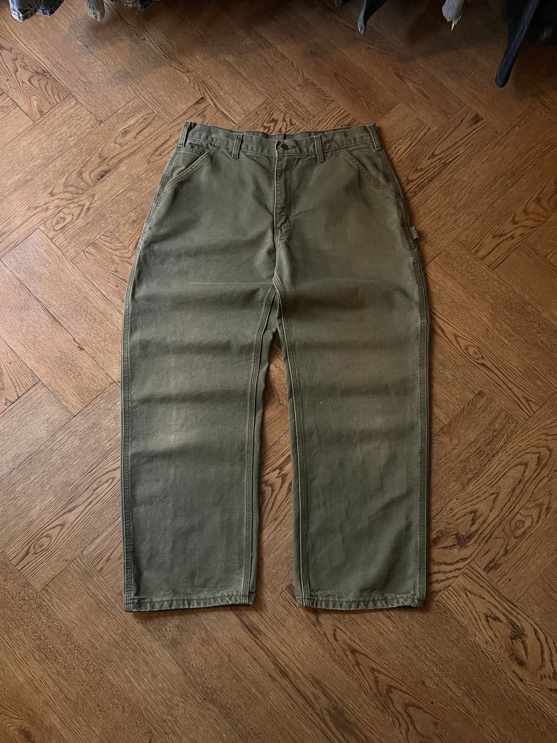 [34]칼하트 USA 더티워싱 모스그린 싱글니 카펜터 워크 팬츠 상품이미지2