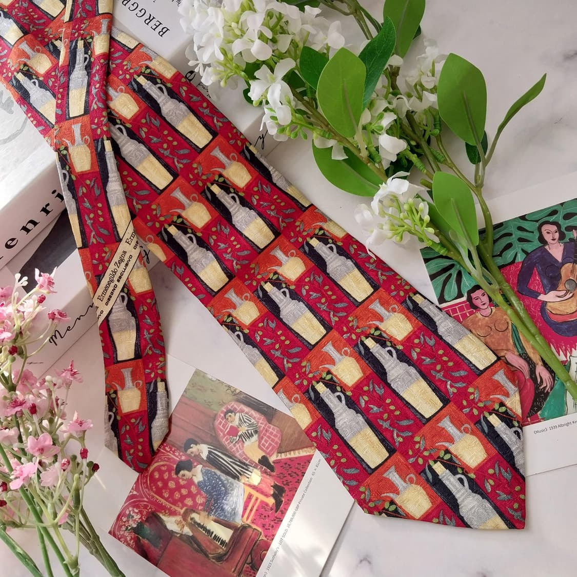 제냐 실크 레드 그래픽 모티브 넥타이 9.9cm A+등급 K1659 상품이미지3