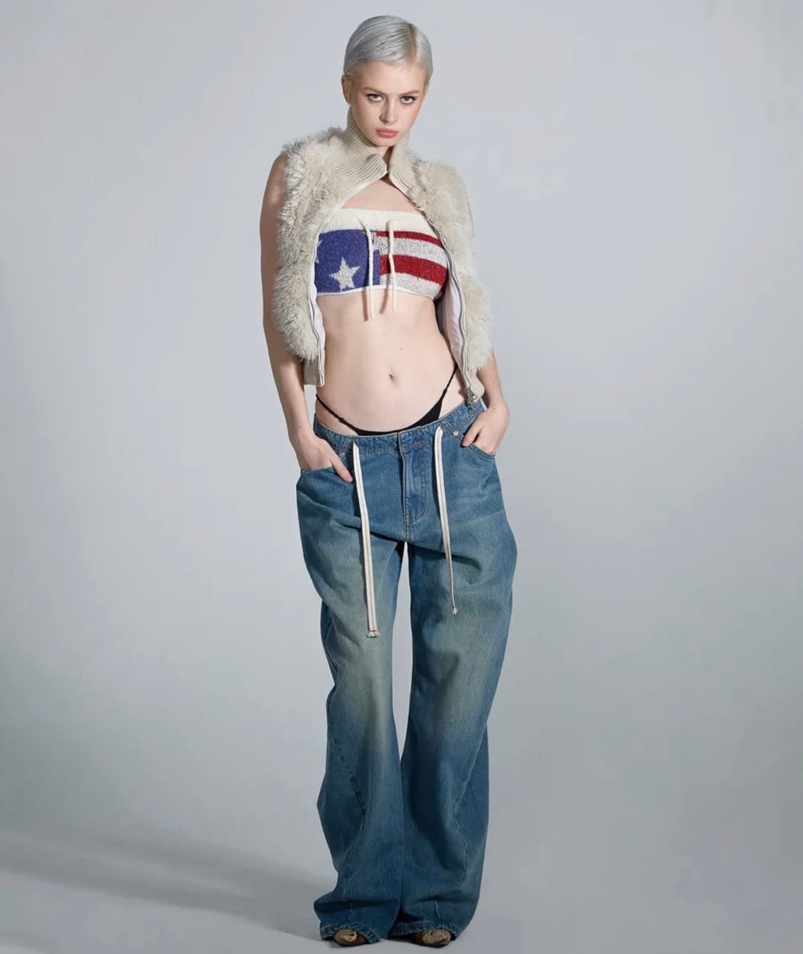 스컬프터 Faux Fur Zip-Up Vest Pale Gray 상품이미지2