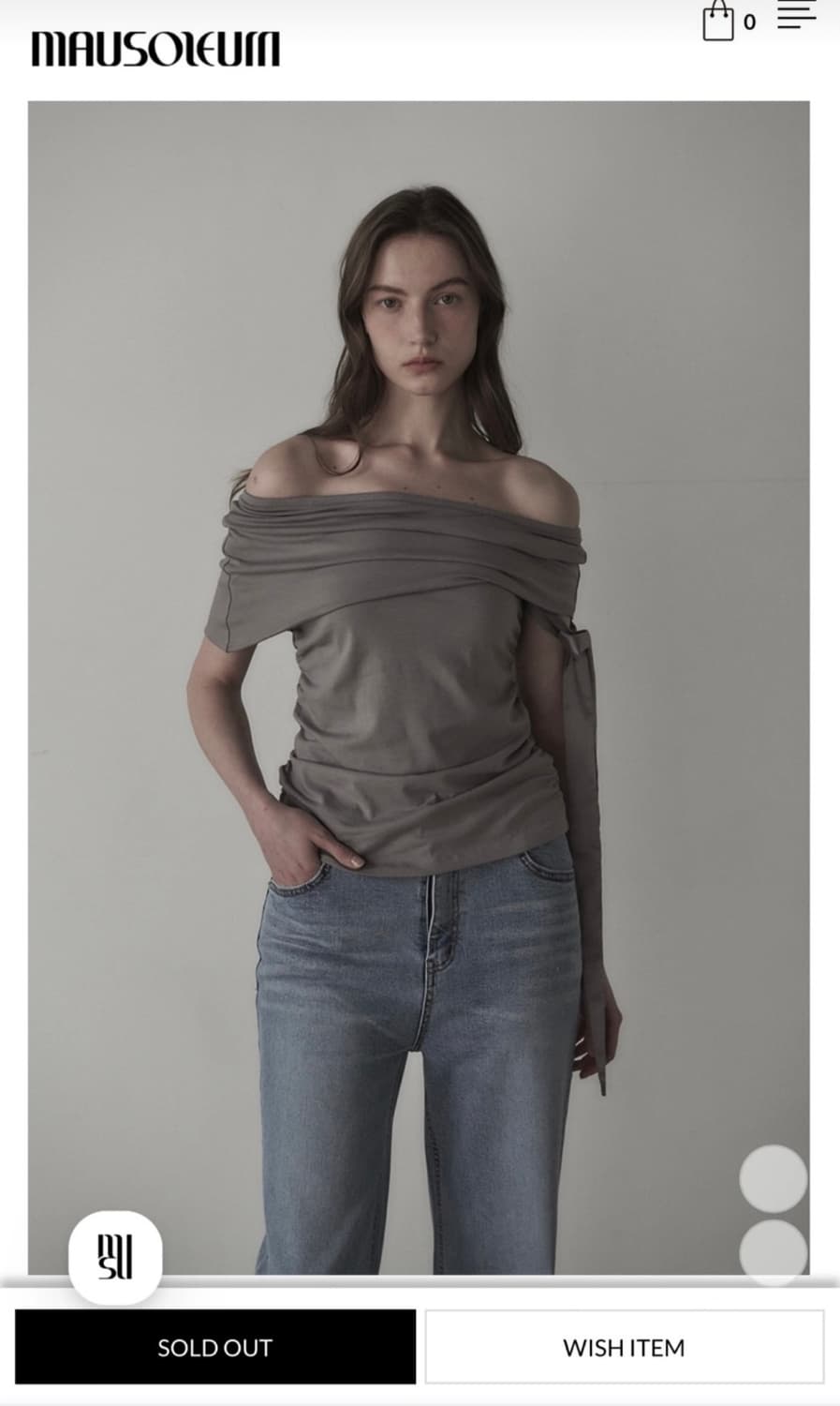 마우솔레움 님프 리본 스트링 오프숄더 티셔츠 - 라벤더 그레이 상품이미지1