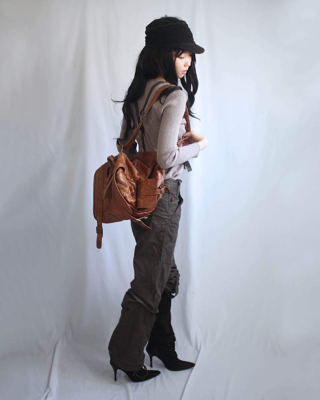 ELLE greyish brown buttons ribbed top 상품이미지8