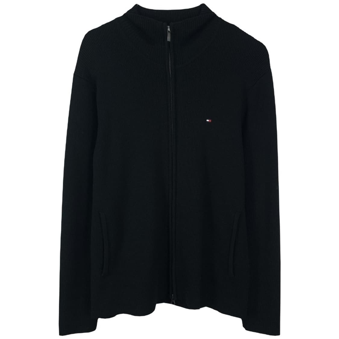 [타미힐피거] 로고 자수 니트 집업 가디건 블랙 M18639 상품이미지2
