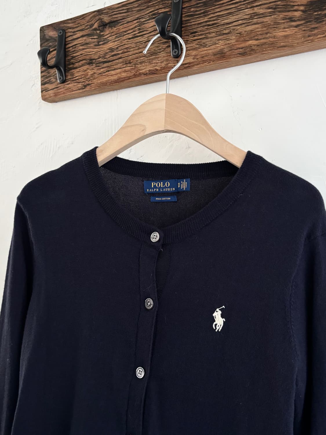 Polo 폴로 랄프로렌 신형 피마코튼 화이트포니 네이비 라운드넥 가디건 상품이미지2