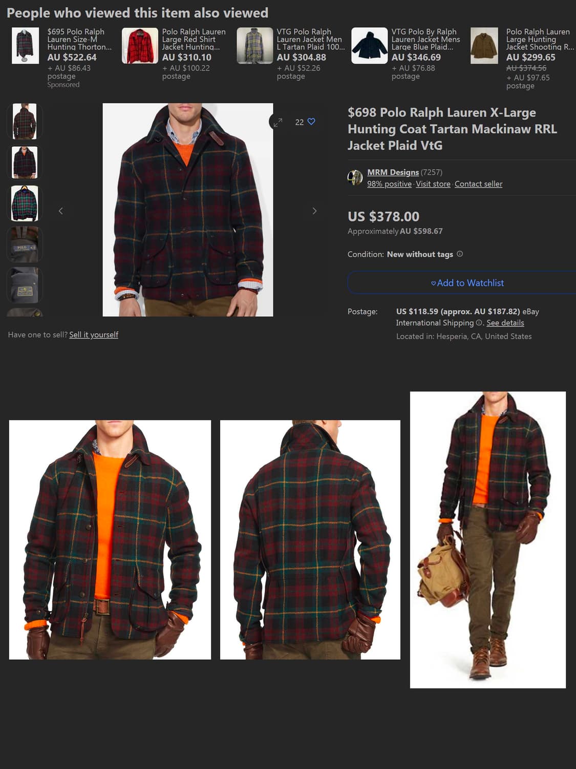 폴로 랄프로렌 알파카 울 매키노 타탄체크 헌팅 자켓 상품이미지4