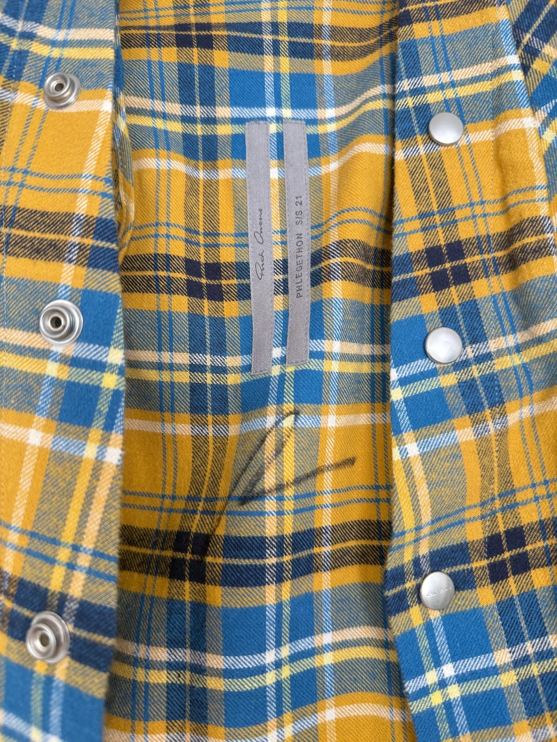 릭오웬스 옐로우 플레이드 래리 셔츠 38 친필사인 상품이미지4