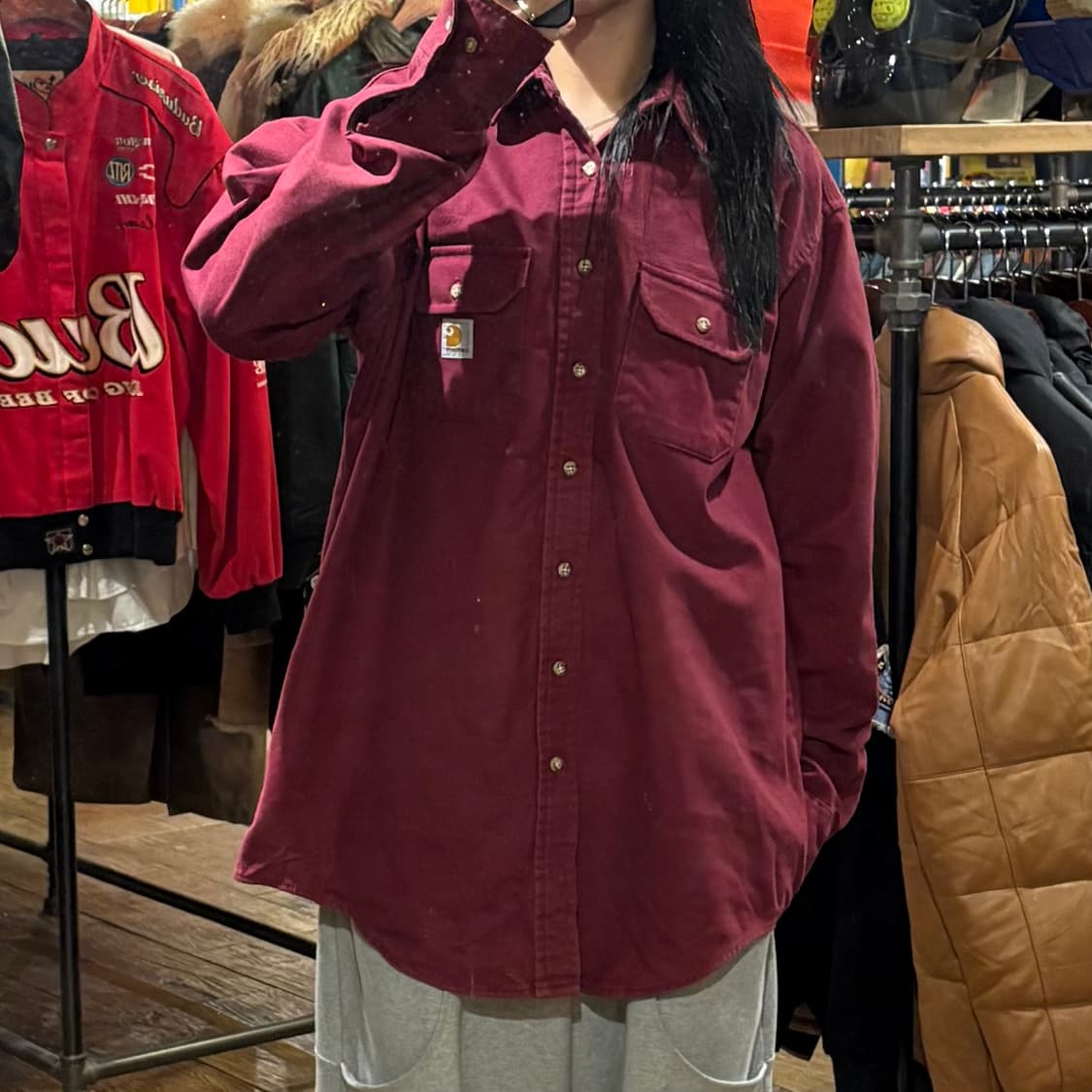 [HI] Carhartt 칼하트 투포켓 긴팔 셔츠 버건디 상품이미지2