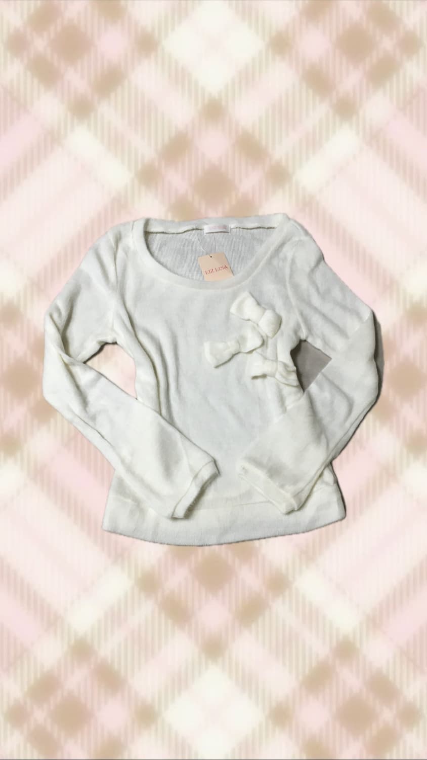 리즈리사 화이트 리본 니트 히메 라떼 갸루 러블리 로걀 빈티지 상품이미지1