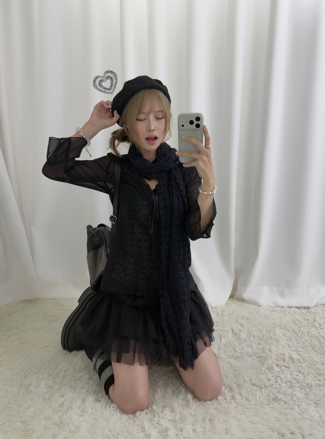 무채색 블랙 네코 페어리 니혼진 레이스 코디세트 상품이미지1