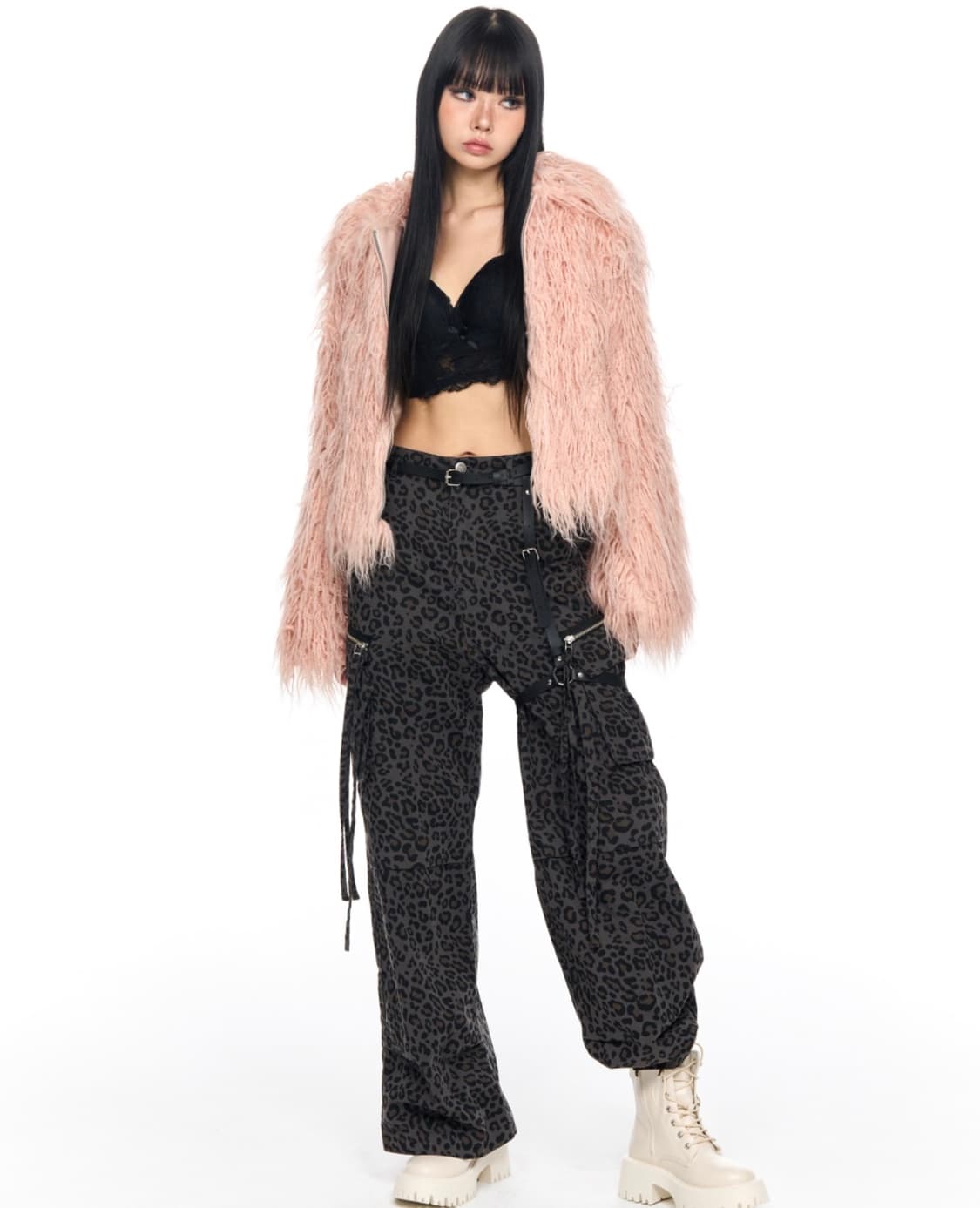 스키즘인듀싱 크롭 스파이키 폭스퍼자켓 베이비핑크 페이크시어링숏점퍼헤어리믹 상품이미지8