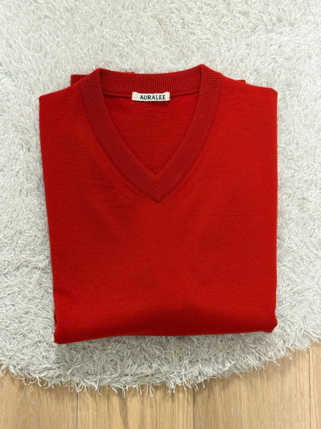 오라리 하이트위스트 브이넥 니트 레드 3사이즈 상품이미지1